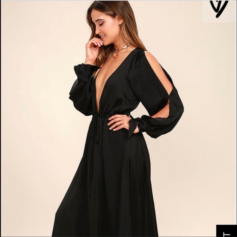 Lulu’s black satin maxi dress